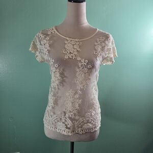 Guess Cream Lace Top Size S 75% Cotton